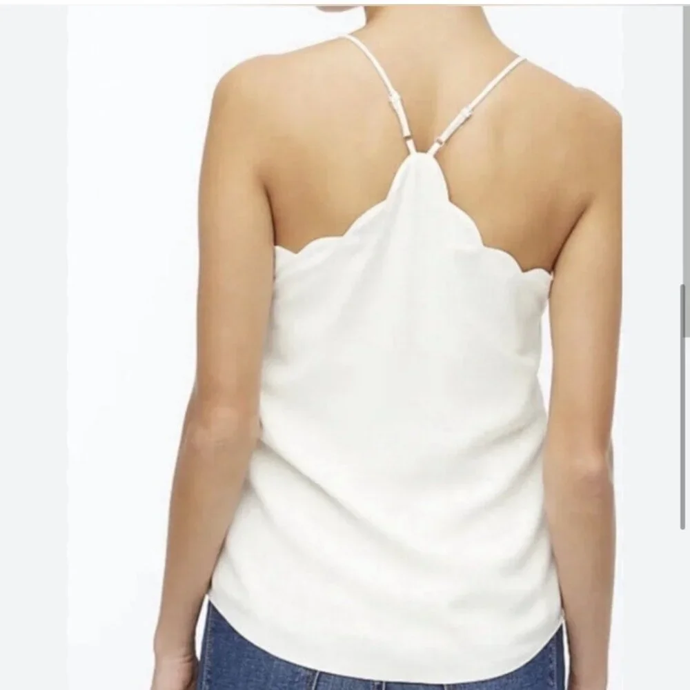 J CREW Scalloped Cami Tank Top Ivory Cream Racerback Spaghetti Blouse size 4 - Picture 2 of 10